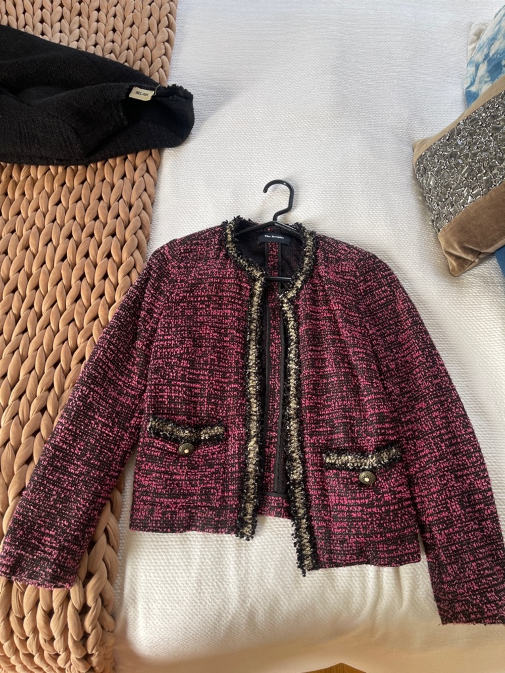 The Kooples Pink & Black Tweed Fringe Jacket